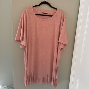 Solid Fringe Trim Asymmetrical Hem T-Shirt